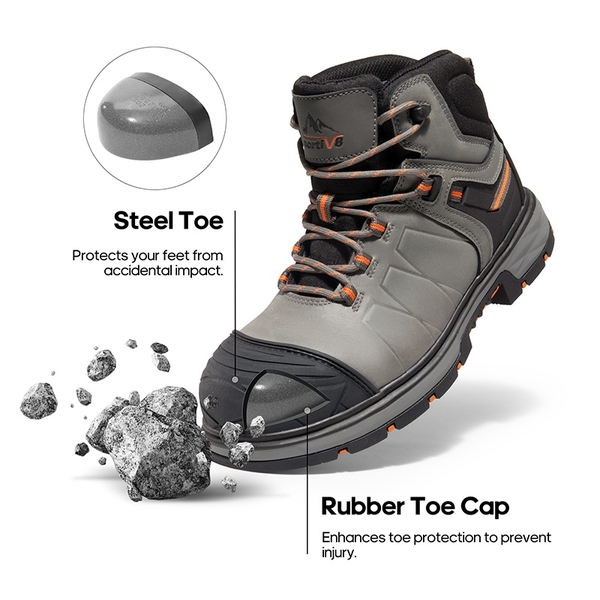Men's Non-Slip Steel Toe Leather Work Boots - GREY - 1
